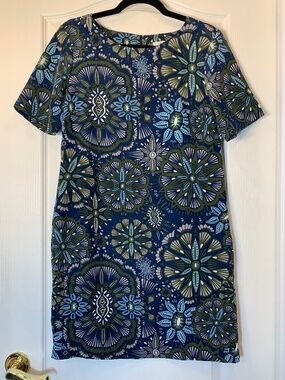 City Life Retro Geometric Print Mini Dress Size 2 Blue Olive Green Mod Style